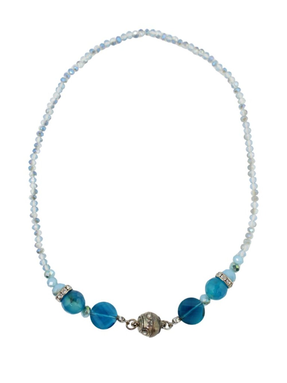 Women's Handmade Blue Glass Bead Antique Silver Necklace